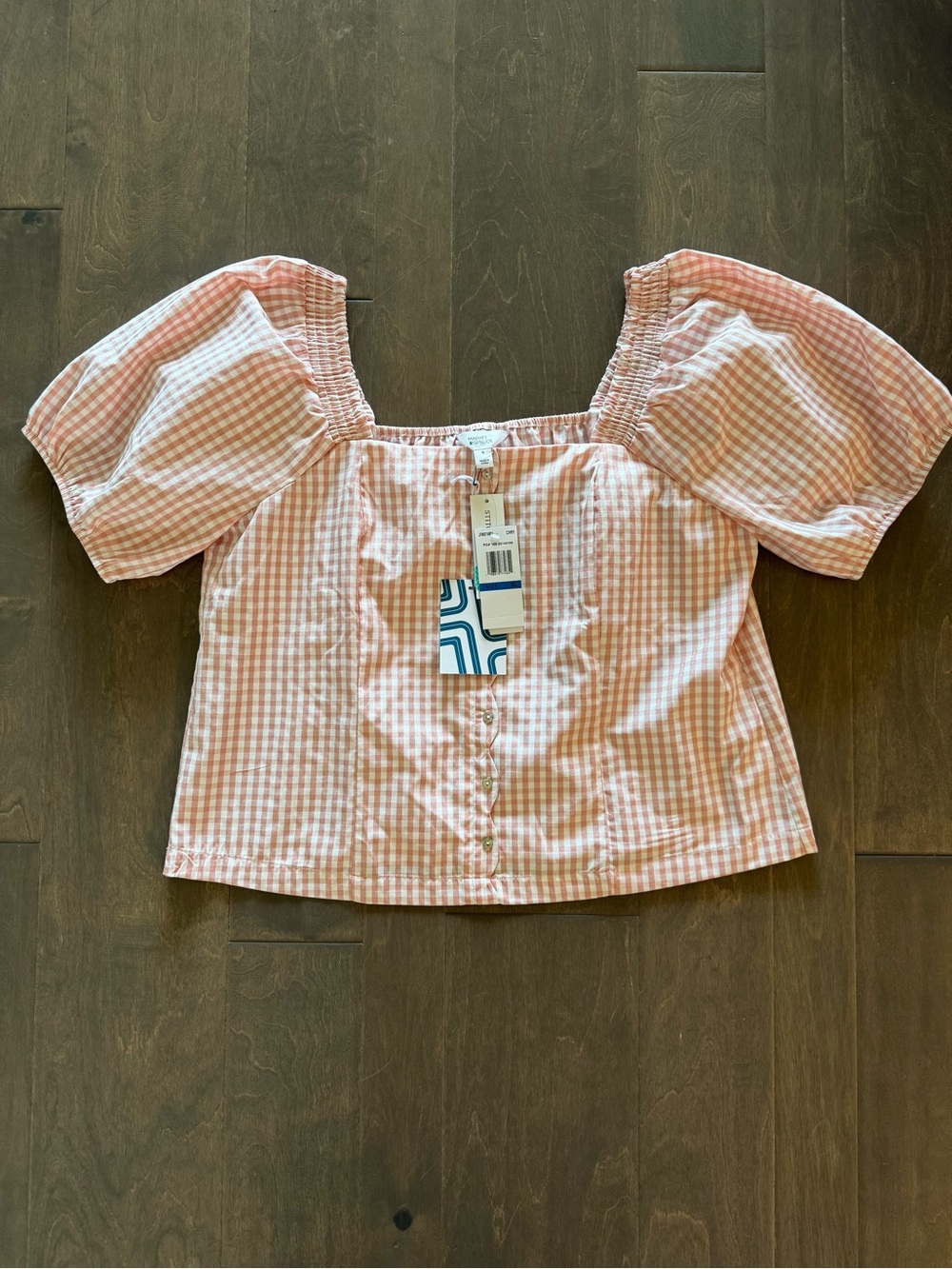 Market & Spruce Pink Gingham Puff Sleeve Blouse